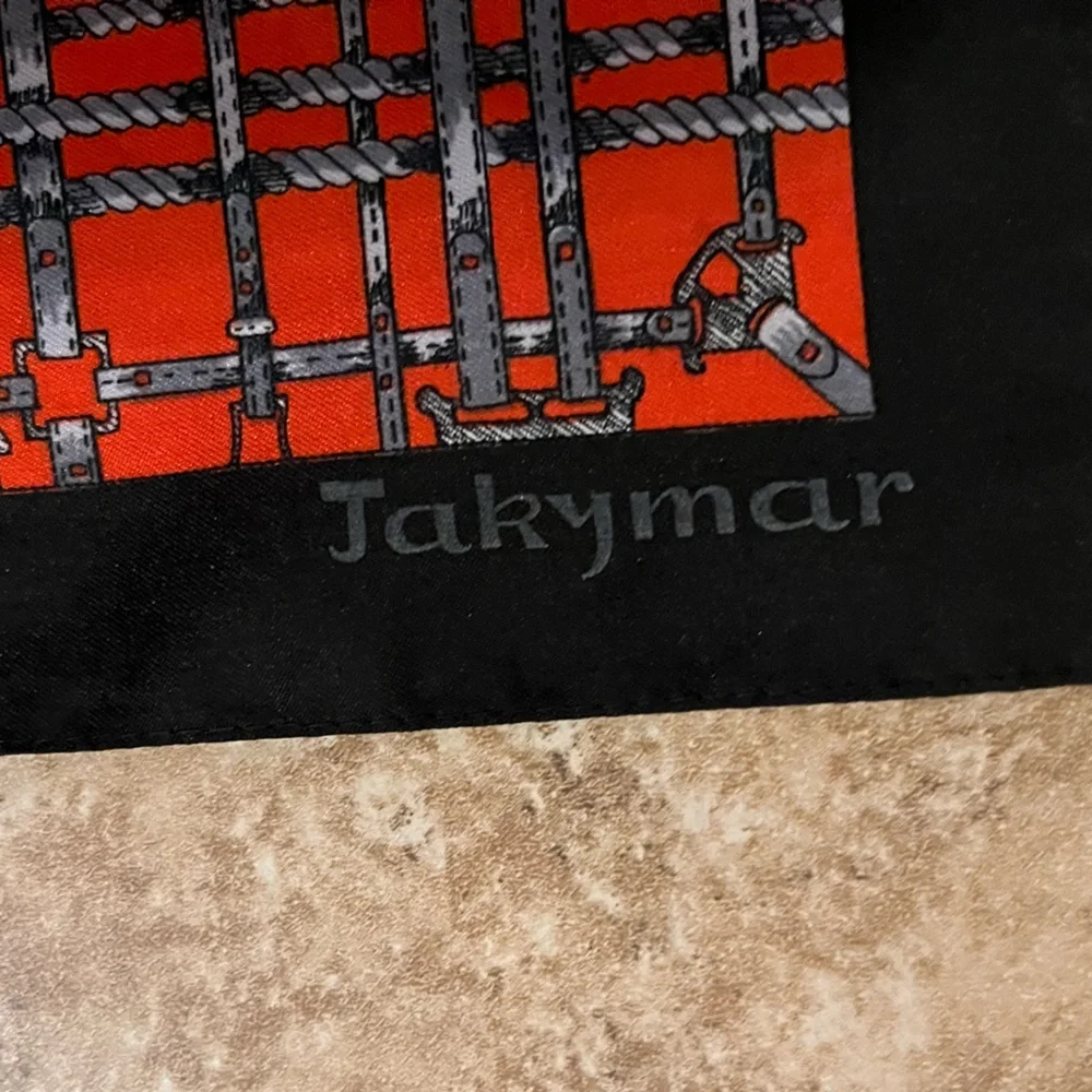 Vintage JAKYMAR Ribbon Scarf | Red & Black Bold Geometric Silk-Like Square - Picture 3 of 7